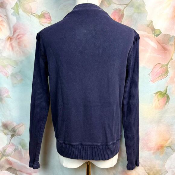 Vintage Villager Sport By Liz Claiborne Navy Blue & Red Striped Zip Up Sweater - Picture 3 of 4